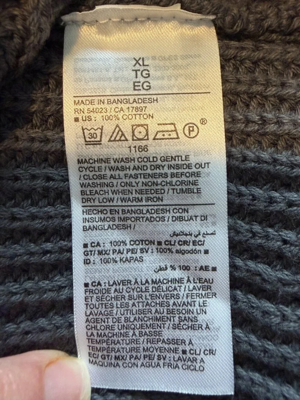 OLD NAVY Cotton Knit Sweater Zip Charcoal Gray XL